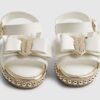 Mini Girls vita espadrillesandaler med ormskinnsmönster och rosett