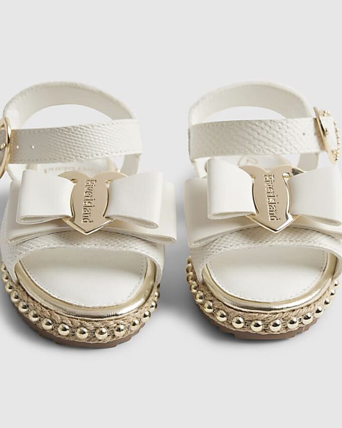 Mini Girls vita espadrillesandaler med ormskinnsmönster och rosett