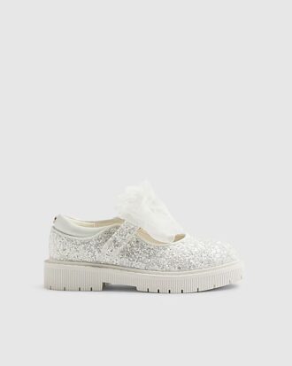 Mini Girls vita glitter-skor med rosett