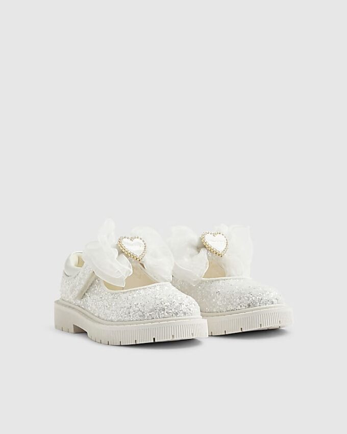 Mini Girls vita glitter-skor med rosett