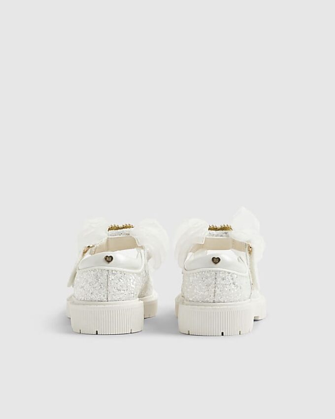 Mini Girls vita glitter-skor med rosett