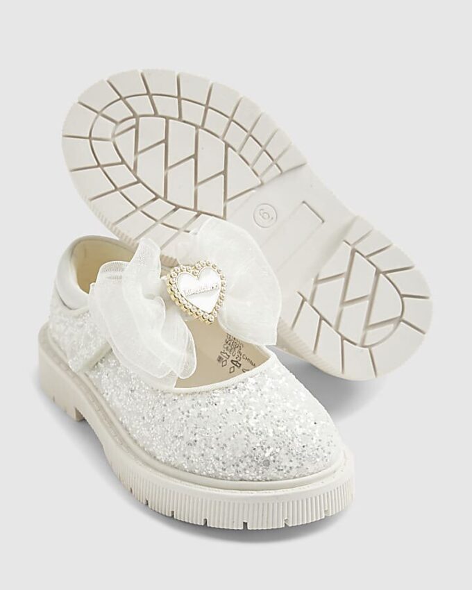 Mini Girls vita glitter-skor med rosett