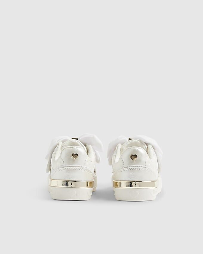 Mini Girls vita monogramskor med kardborreband och rosett
