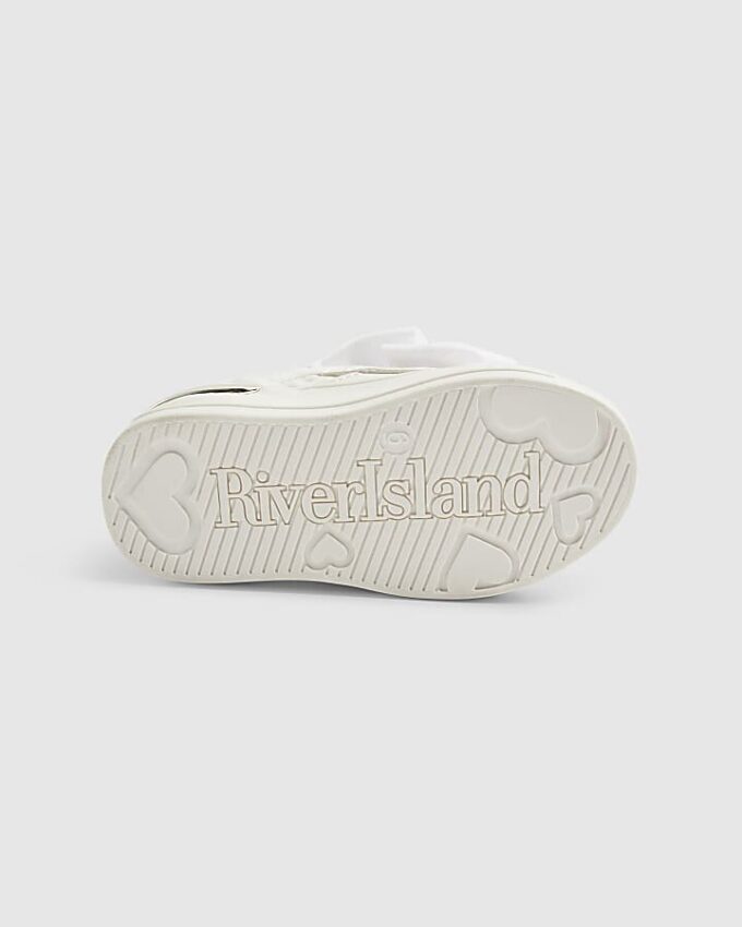 Mini Girls vita monogramskor med kardborreband och rosett