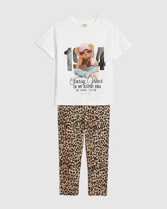 Mini Girls White 1994 Bear T-shirt-set