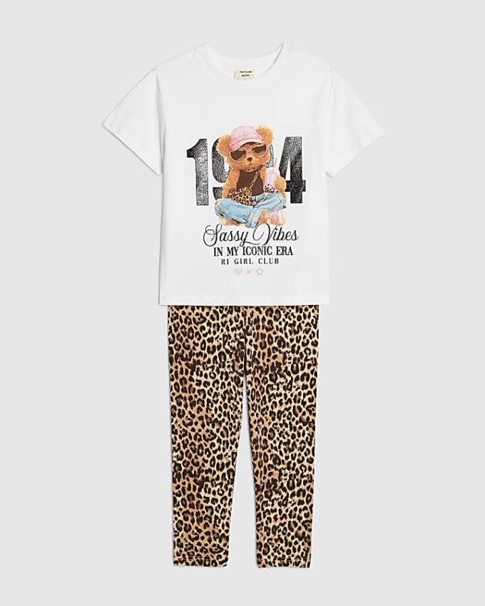 Mini Girls White 1994 Bear T-shirt-set