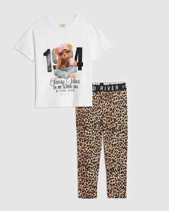Mini Girls White 1994 Bear T-shirt-set