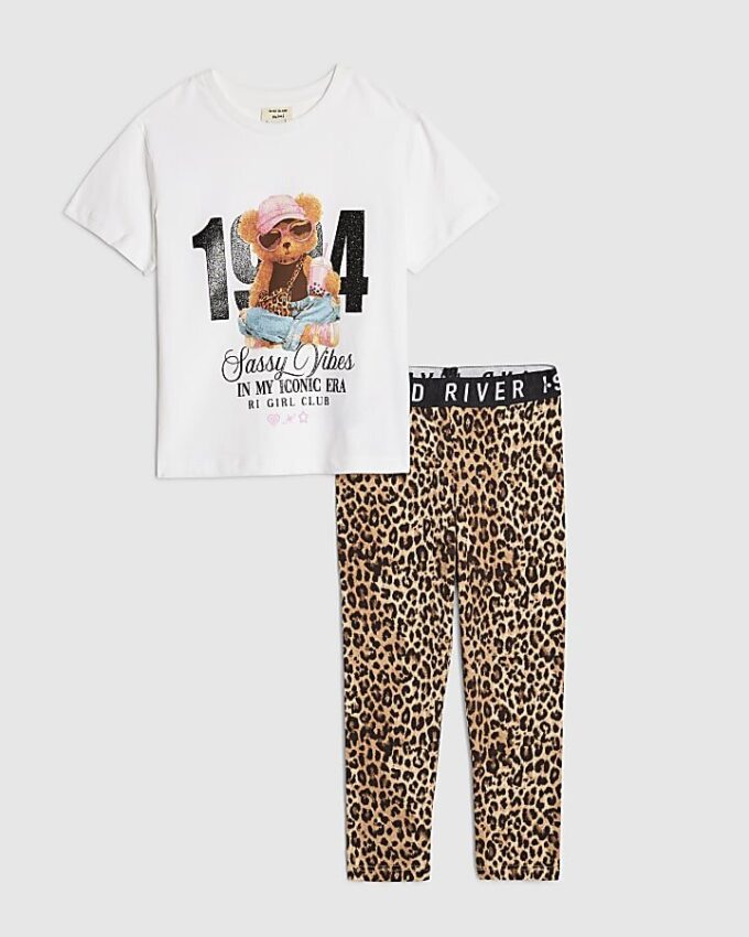 Mini Girls White 1994 Bear T-shirt-set