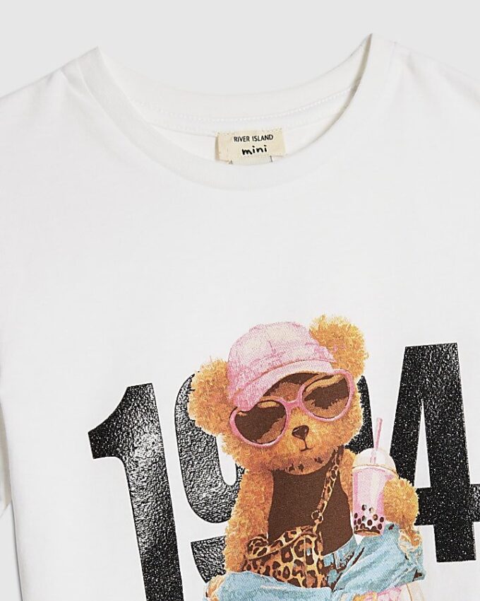 Mini Girls White 1994 Bear T-shirt-set