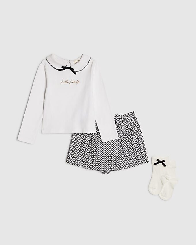 Mini Girls White Bow Top And Skort Set Mini Girls White Bow Top And Skort Set