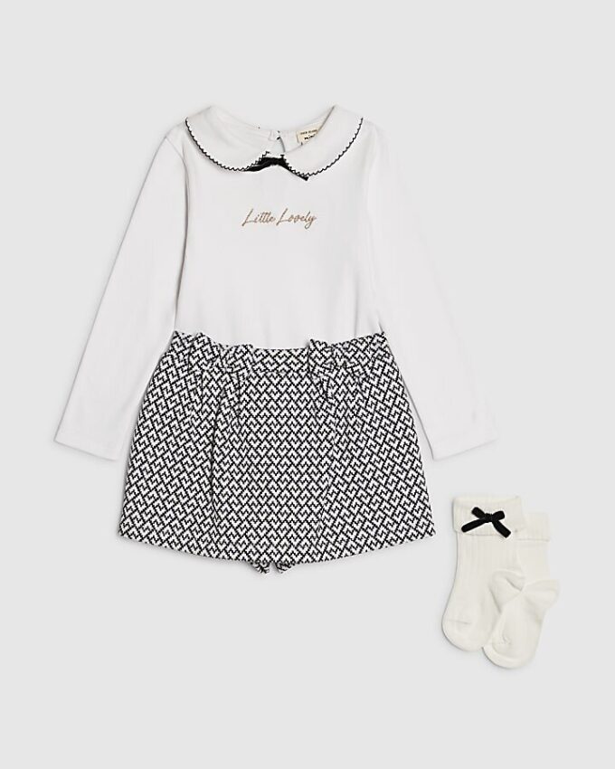 Mini Girls White Bow Top And Skort Set Mini Girls White Bow Top And Skort Set
