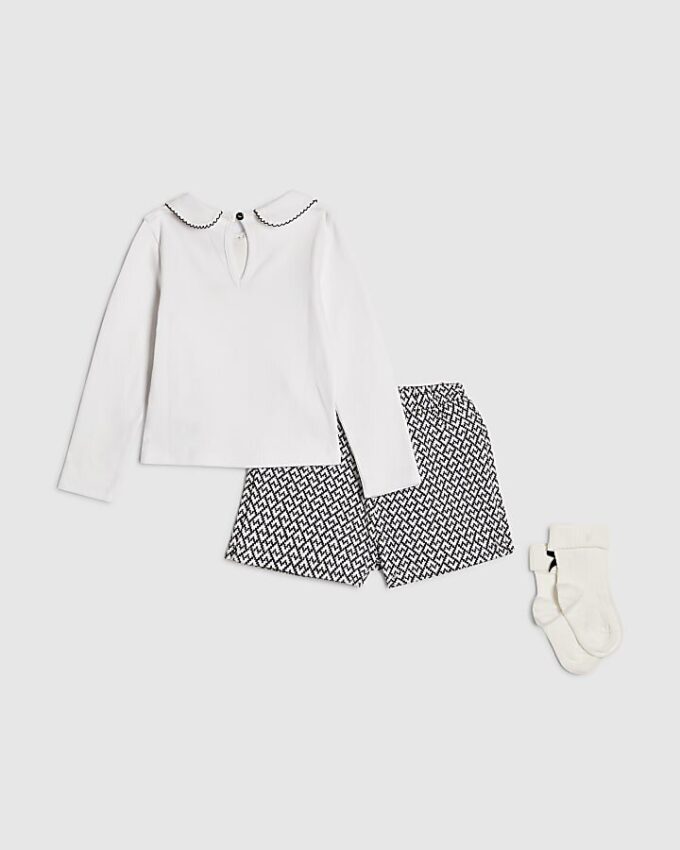 Mini Girls White Bow Top And Skort Set Mini Girls White Bow Top And Skort Set
