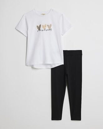Mini Girls White Trio Heart T-shirt-set