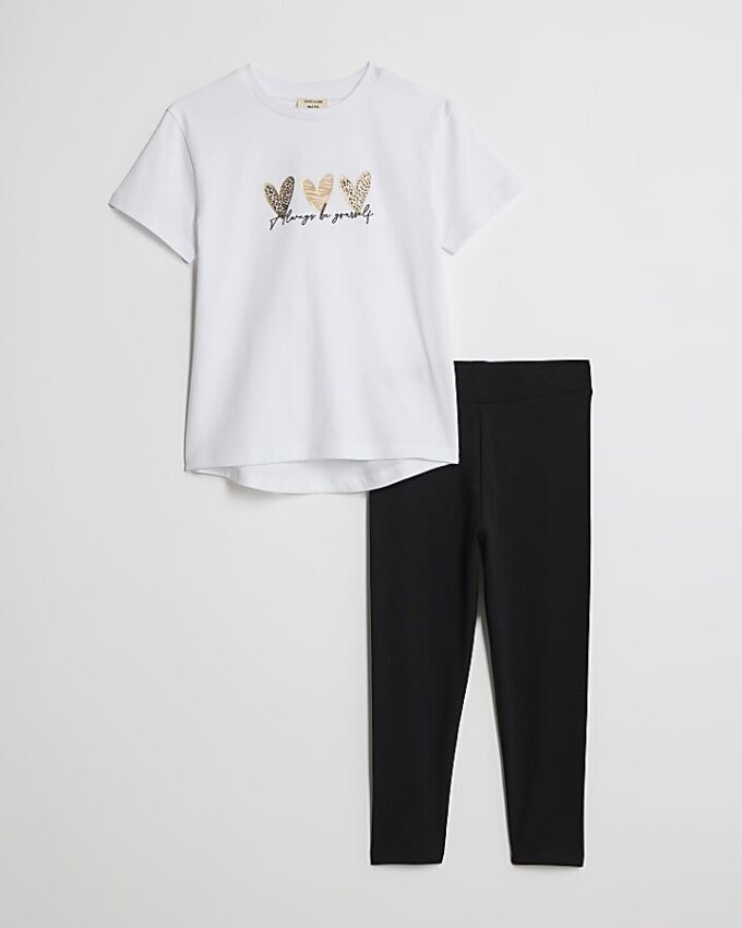 Mini Girls White Trio Heart T-shirt-set