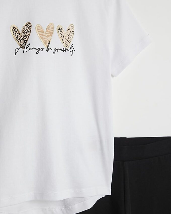 Mini Girls White Trio Heart T-shirt-set