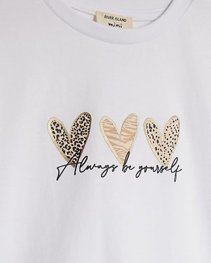 Mini Girls White Trio Heart T-shirt-set