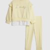 Mini Girls Yellow Broderie Hem Sweatshirt Set Mini Girls Yellow Broderie Hem Sweatshirt Set