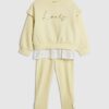 Mini Girls Yellow Broderie Hem Sweatshirt Set Mini Girls Yellow Broderie Hem Sweatshirt Set