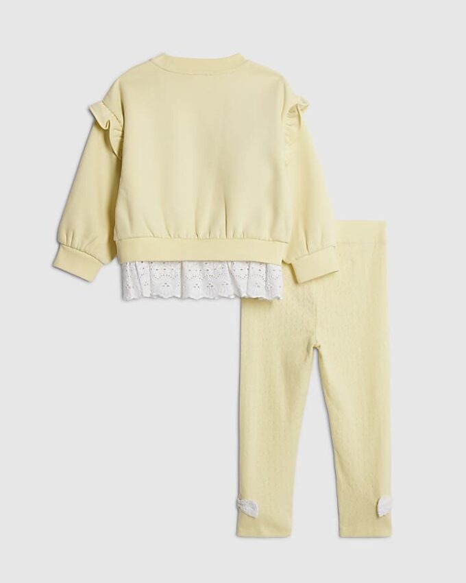 Mini Girls Yellow Broderie Hem Sweatshirt Set Mini Girls Yellow Broderie Hem Sweatshirt Set