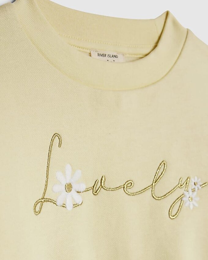 Mini Girls Yellow Broderie Hem Sweatshirt Set Mini Girls Yellow Broderie Hem Sweatshirt Set