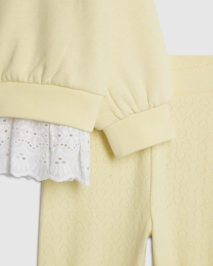 Mini Girls Yellow Broderie Hem Sweatshirt Set Mini Girls Yellow Broderie Hem Sweatshirt Set