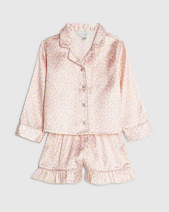 Mini Girls Yellow Leopard Satin Pyjama’s Set