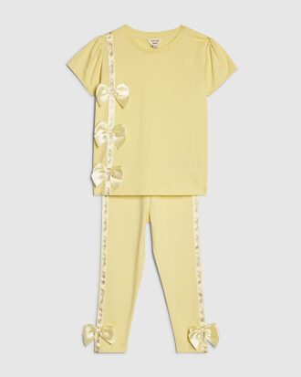 Mini Girls Yellow Satin Bow T-Shirt Set