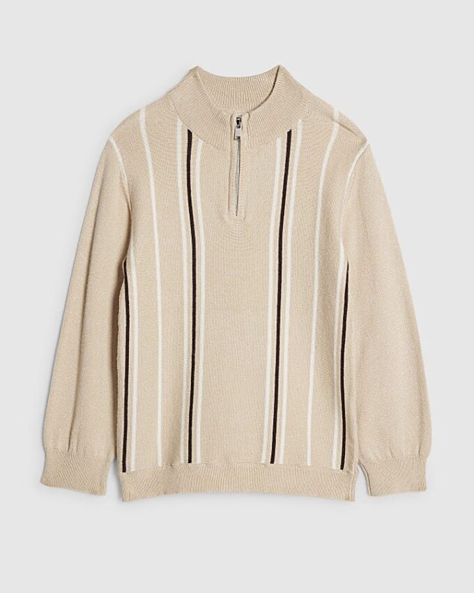 Mini pojk-tröja i beige med trattkrage