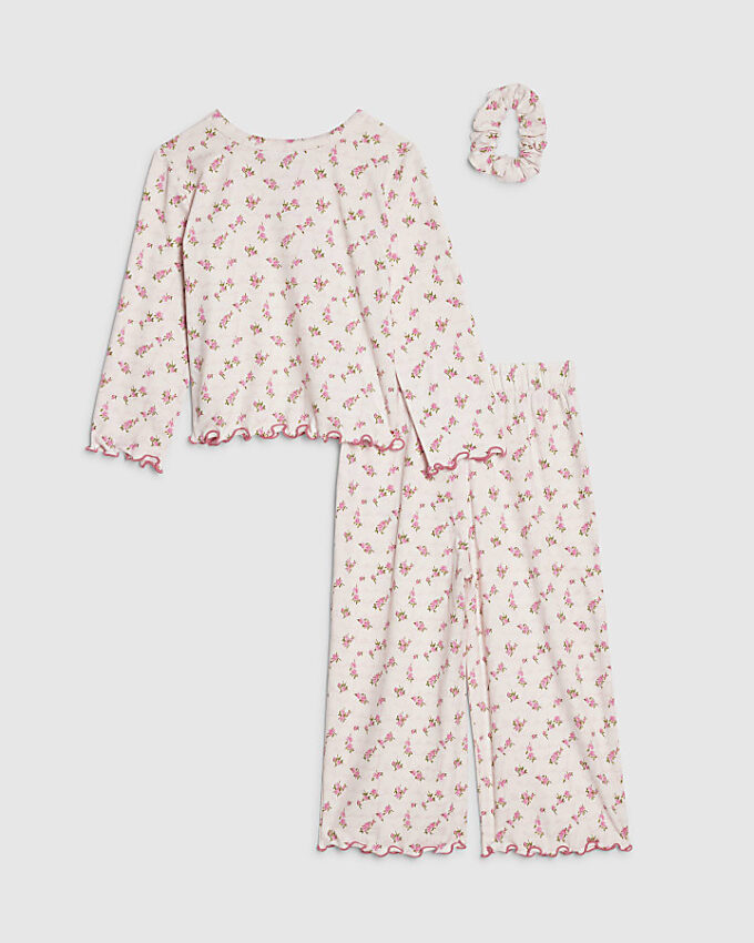Mini-pyjamas för flickor i rosa med rosenknoppar Mini-pyjamas för flickor i rosa med rosenknoppar