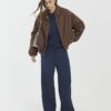 Navy Premium högmidjade joggingbyxor med vida ben
