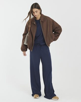 Navy Premium högmidjade joggingbyxor med vida ben