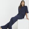 Navy Premium högmidjade joggingbyxor med vida ben