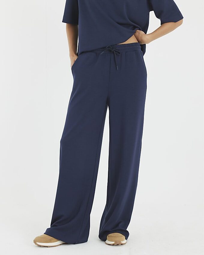 Navy Premium högmidjade joggingbyxor med vida ben
