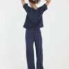 Navy Premium högmidjade joggingbyxor med vida ben