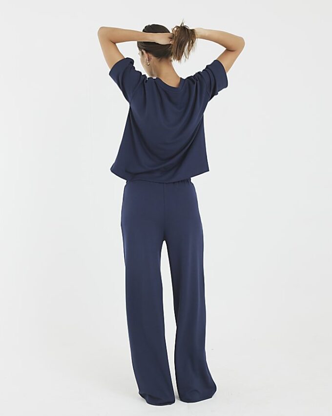 Navy Premium högmidjade joggingbyxor med vida ben