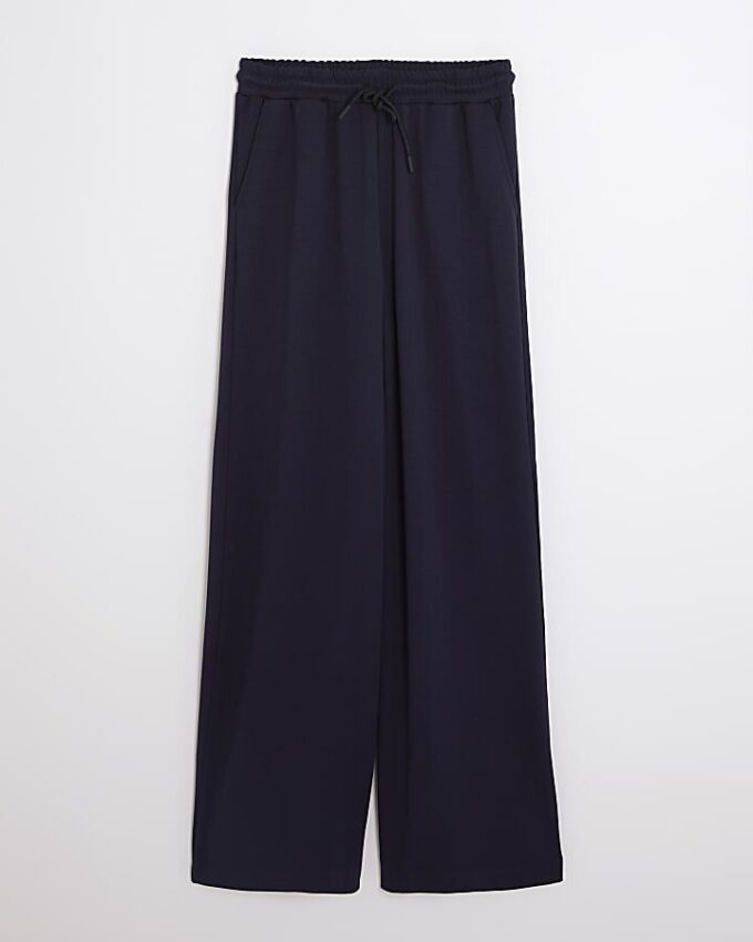 Navy Premium högmidjade joggingbyxor med vida ben
