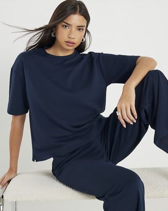Navy Premium kortärmad boxy fit T-shirt