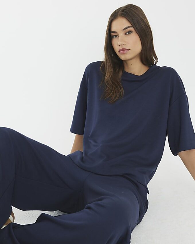 Navy Premium kortärmad boxy-T-shirt