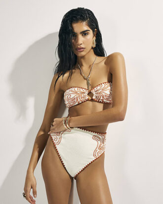 Orange bandeau-bikinitopp med Cornelli-tryck