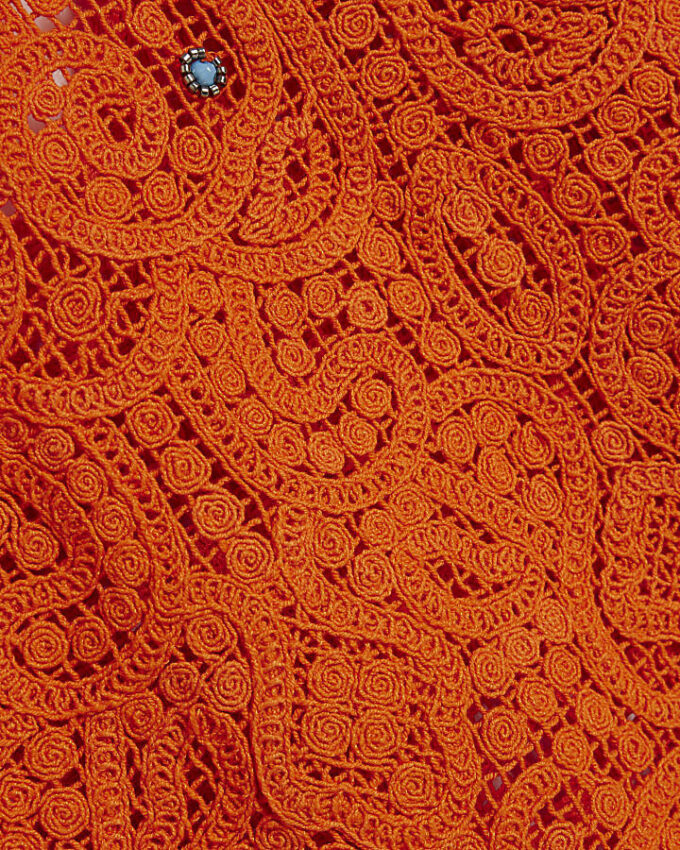Orange strandtunika med virkade detaljer