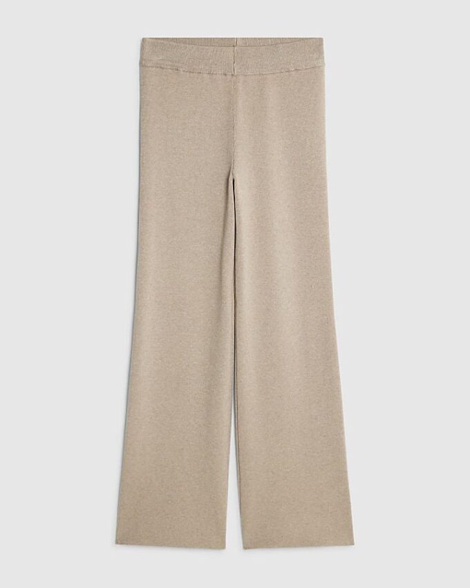 Petite beige breda stickade byxor