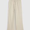 Petite beige linneblandade vida byxor