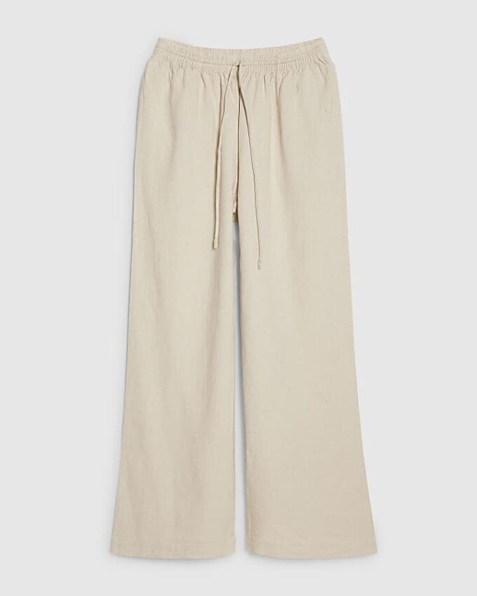 Petite beige linneblandade vida byxor