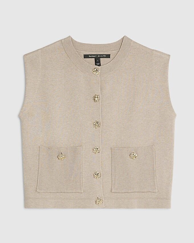 Petite beige stickad väst
