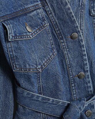 Petite blå denimjacka med knytning fram