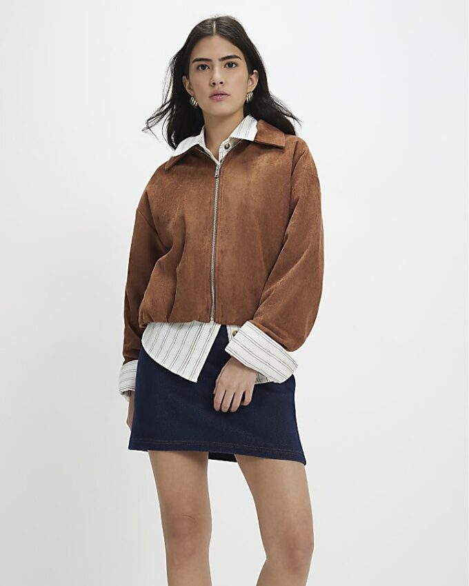 Petite blå denimjerseyminikjol