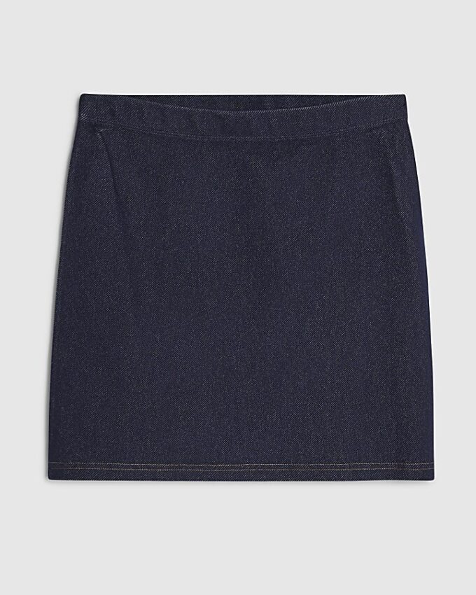 Petite blå denimjerseyminikjol