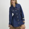 Petite blå denimklänning med långa ärmar