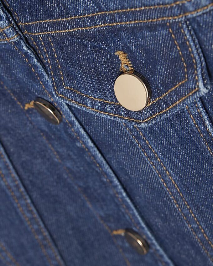Petite blå denimklänning med långa ärmar