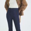 Petite blå högmidjade pull-on-jeans med utsvängda ben